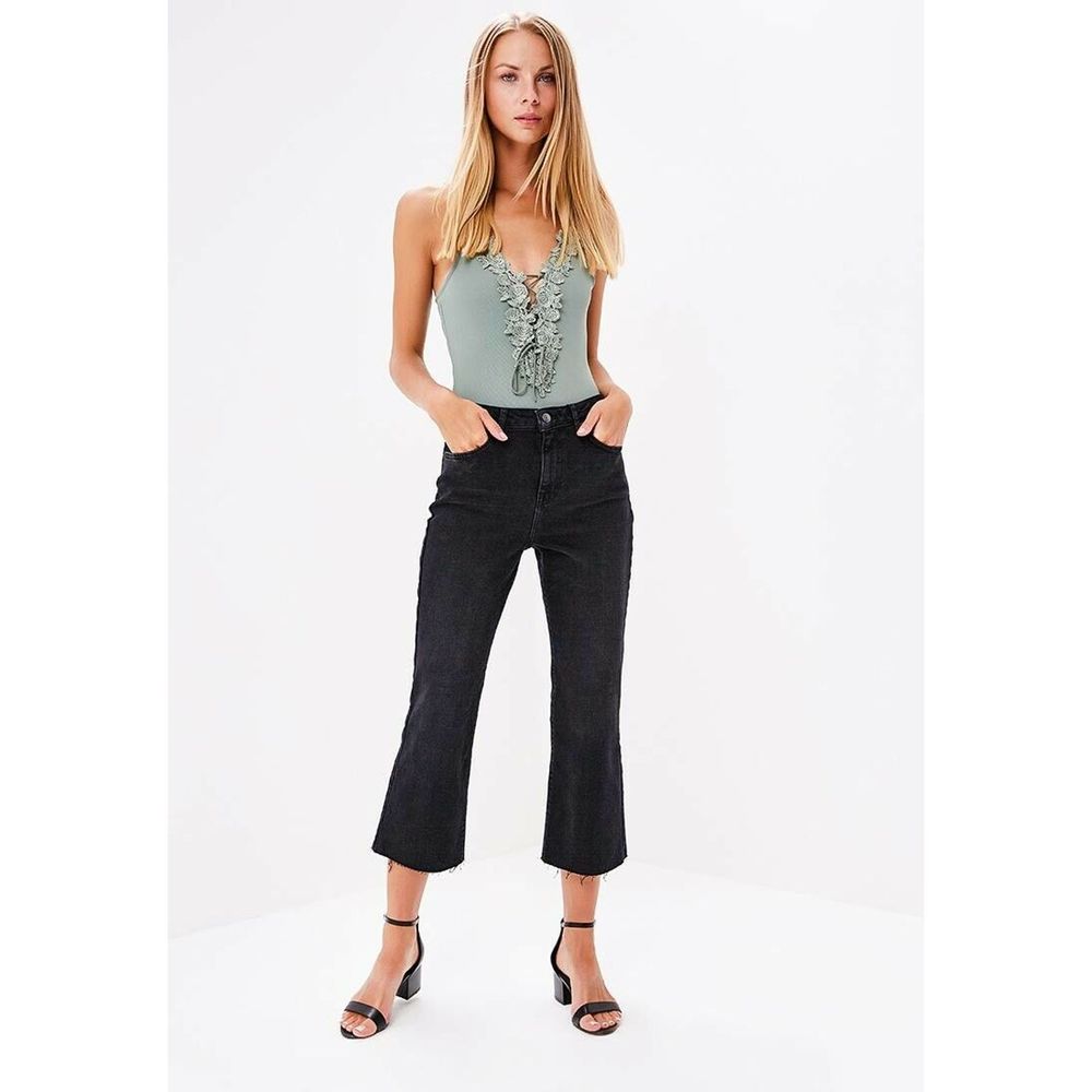 NEW Topshop DREE Kick Flare Jeans Raw Hems Punky Black 30